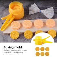 diy moon cake mold with 46 stamps 3d round flower decoration tools mooncake cookie mold set for home baking