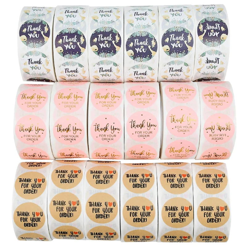 

500pcs Stickers Roll Gift Scrapbooking Sealing Stickers Thank You Letter Design Birthday Wedding Present Labels Decor 2.5 cm
