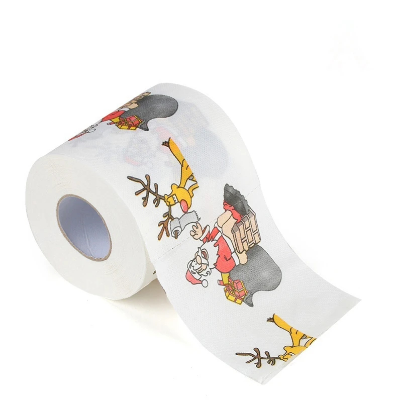 Rollo de papel higi&eacute;nico con estampado de Pap&aacute; Noel para el hogar, suministros de Navidad, decoraci&oacute;n de Navidad, 10x10cm-1