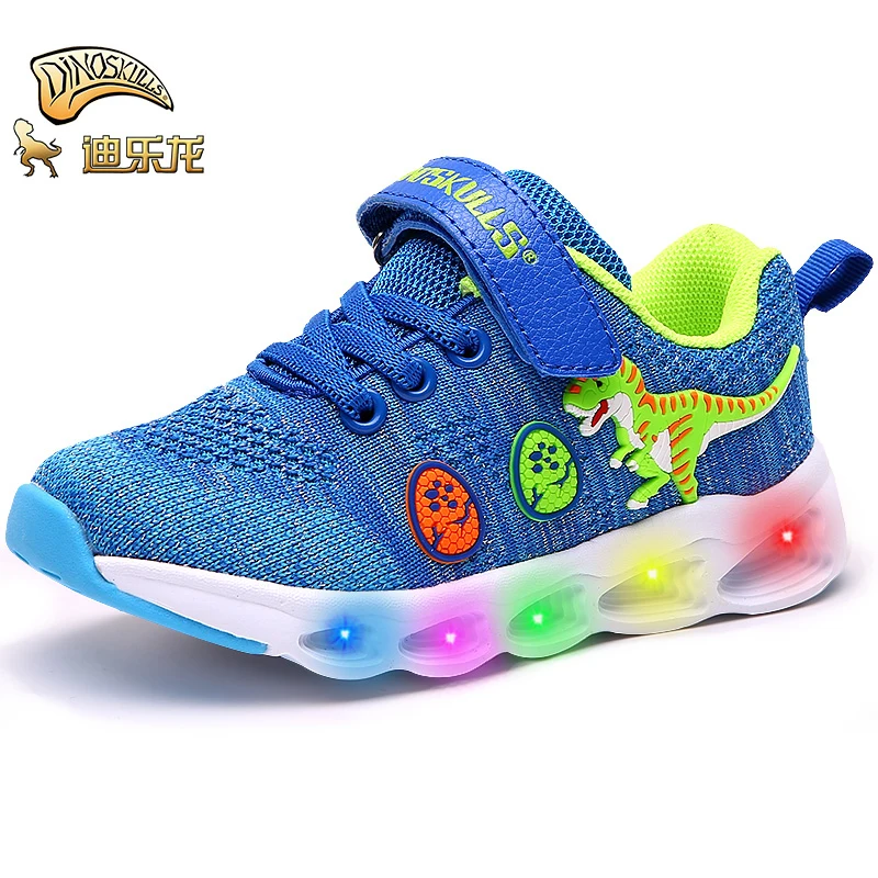 Dinoskulls Весенняя детская обувь для мальчиков 4 T Rex dinosaurkids теннисные светящиеся