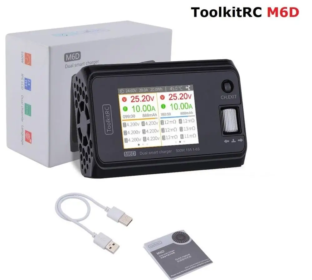 

ToolkitRC M6D 500W 15A DC Двухканальное Мини Смарт FPV зарядное устройство Dis для 1-6S литий-полимерной батареи с разъемом для зарядки