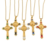 15pcs enamel saint benedict medal cross crucifix alloy charms pendant necklaces jewelry diy 23 6inches chains a 558d