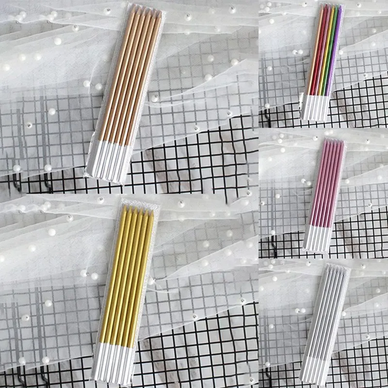 6 шт Золотые длинные узкие брюки для торта в форме свечи набор безопасных детская