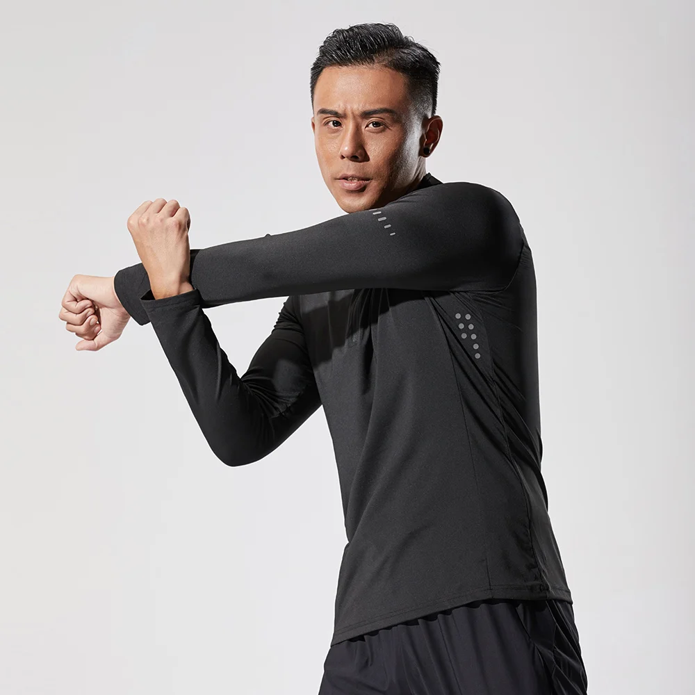 Компрессионная футболка для мужчин с длинным рукавом бега в тренажерном зале и