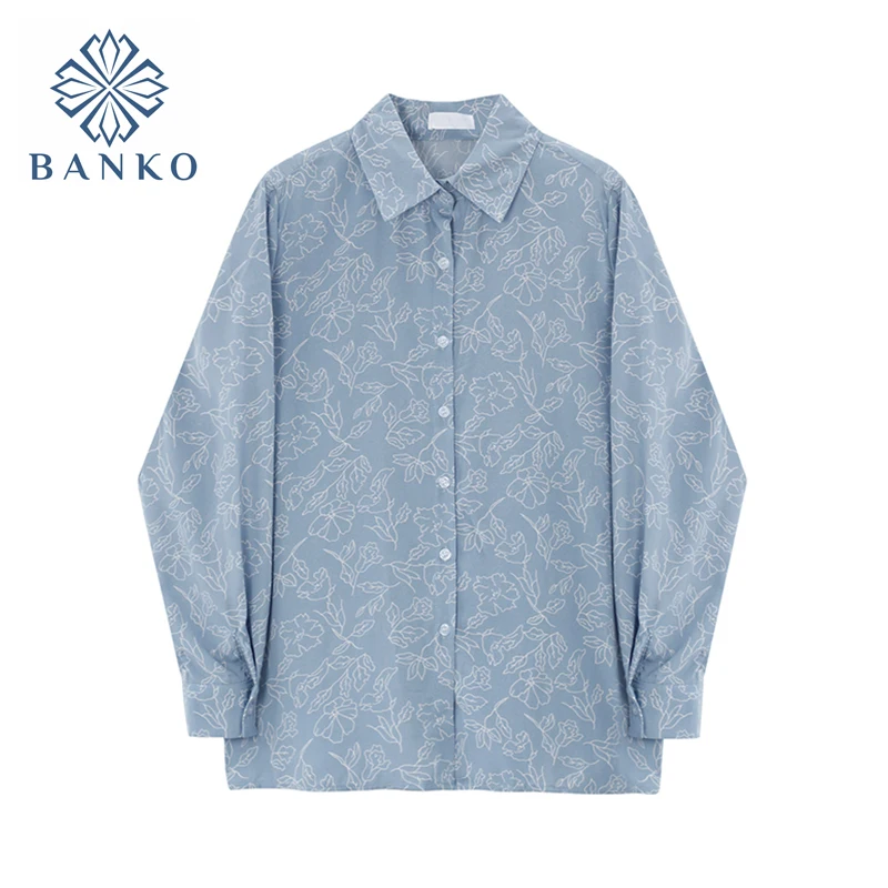 

Korean Style Office Ladies Elegant Long Sleeve Chiffon Shirt 2021 Early Autumn New Style Long Sleeve Floral Printed Blouse Women