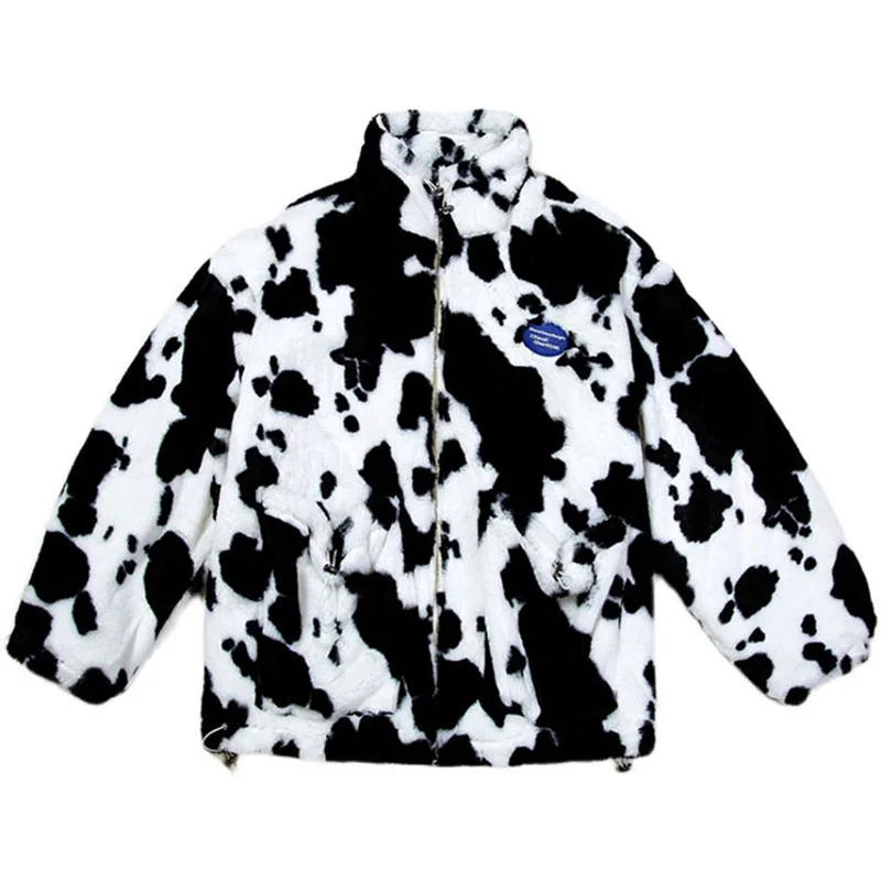 Winter Milk Spot Fur Coat Men Women Fashion Street Thick Warm Jackets Long Sleeve Loose Black White White Coffee Lovers Clothes