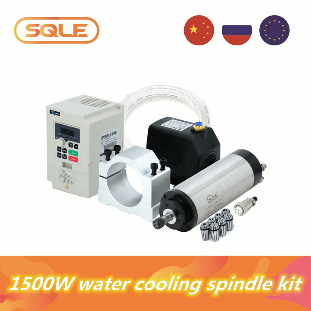 

CNC Machine Tool Spindle 1500w 1.5kw 24000RPM ER11 water cooling spindle & VFD & 75w water pump & 80mm bracket & ER11 collets