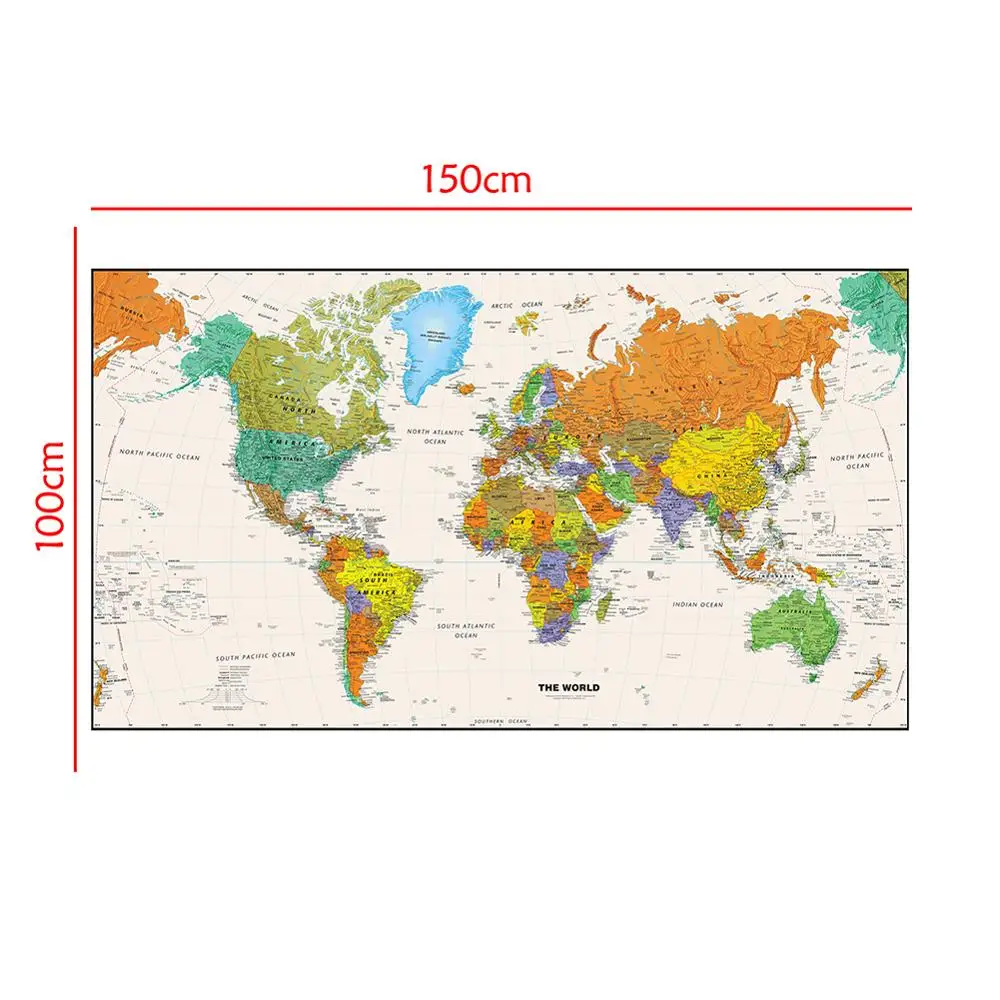 

150/225cm The Physical Map Of The World Home Decor Canvas Painting World Map Posters For Office School Wall Sticker