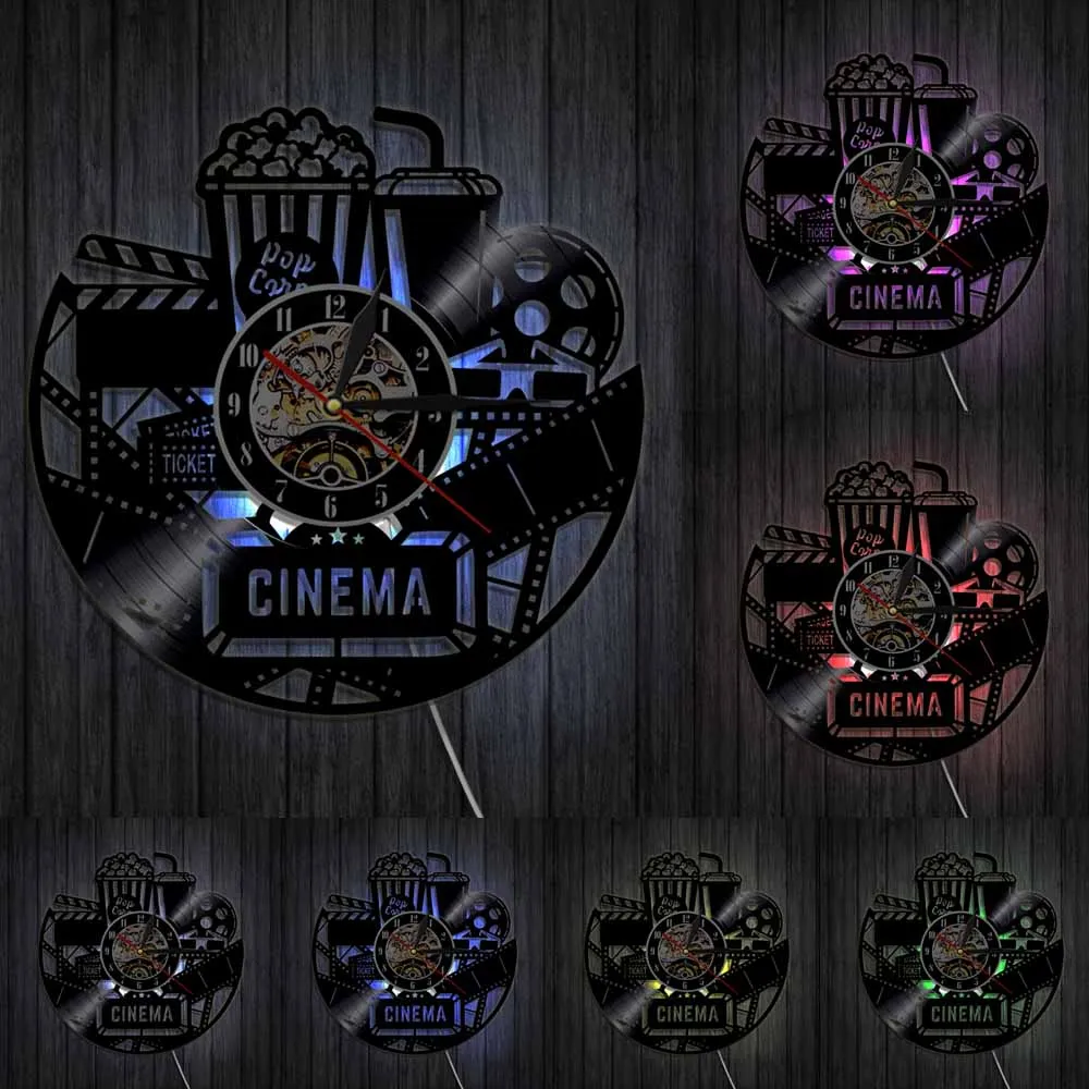 Часы для кинотеатра виниловая запись попкорна настенные часы просмотра фильмов