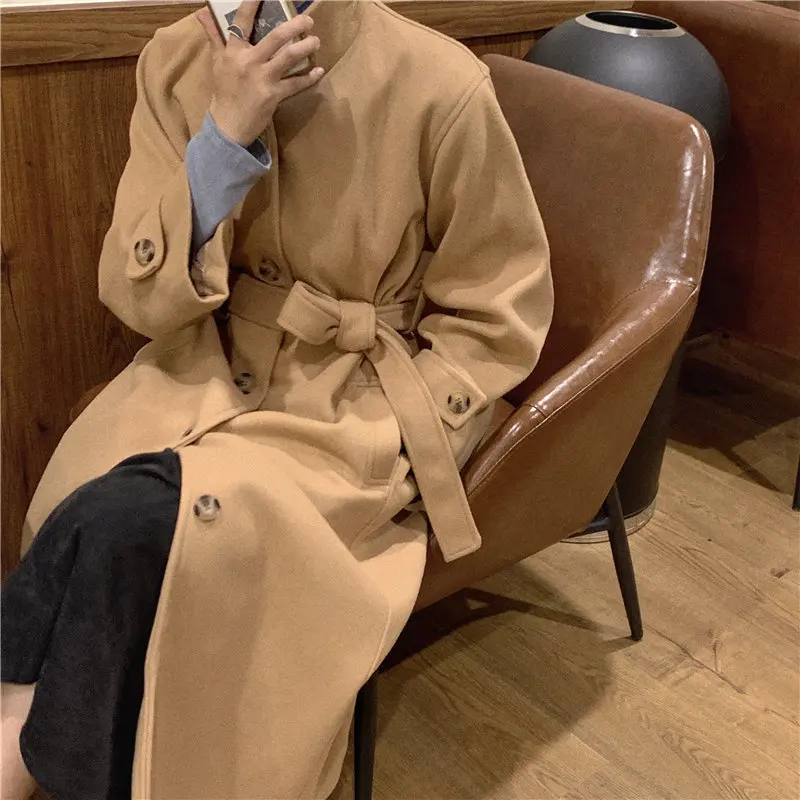 

HziriP Hot Sale Khaki Elegance Fashion Solid 2020 High Quality Chic Office Lady Fashion All-Match Woolen Gentle Hot Long Coats