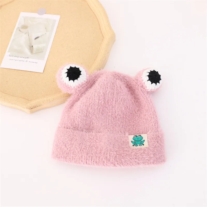 

Fashion Cute Solid Knitted Cotton Hats For Newborn Baby Children Autumn Winter Warm Earmuffs Colorful Cartoons baby winter hat