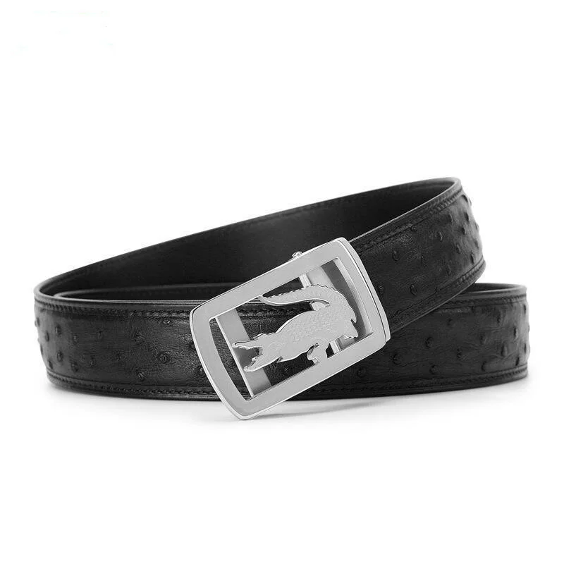 

Роскошные мужские ремни с автоматической пряжкой из натуральной кожи для Южноафриканской страусиной кожи западные женские тактические ре...