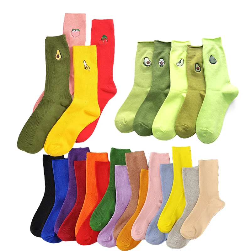 Женские хлопковые носки с фруктовым принтом Yeadu длинные разноцветные забавные