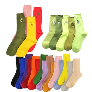 Женские хлопковые носки с фруктовым принтом Yeadu, длинные разноцветные забавные Женские носочки с вышивкой в стиле ретро, разноцветные чулки для девочек