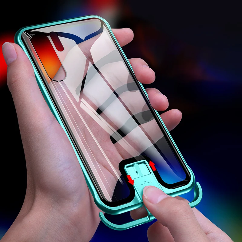 Luxury Metal Tempered Glass Phone Case For Huawei Mate 10 20 30 Lite P20 P30 Pro P Smart Z 2019 Push-pull Protective Cover Coque |