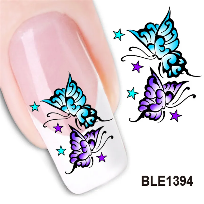

Waterproof Water Transfer Nails Art Sticker Decals Butterfly Design Lady Women Manicure Tools Nail Decoration Decal BLE1394