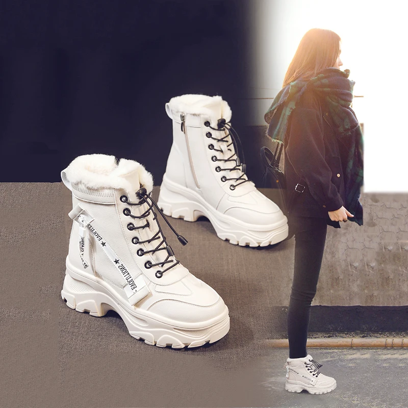 

SWYIVY Microfiber Winter Shoes Women Short Plush Warm 2019 White Ankle Boots For Women Shoes Platform Boots Womens Snow Booties
