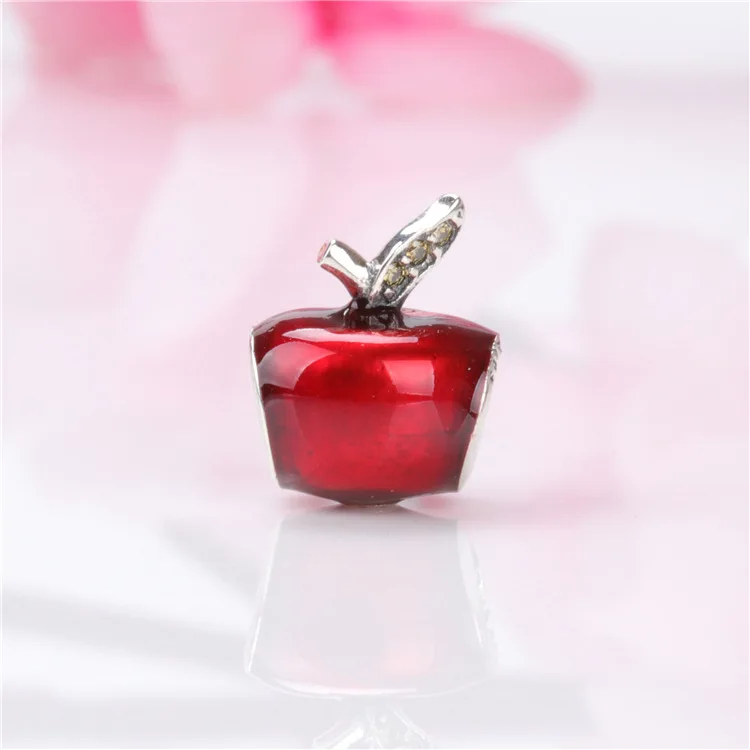 

Hot Real 925 Sterling Silver Christmas Eve Epoxy Red Apple Beads Fit Original Bracelet&bangle For Women