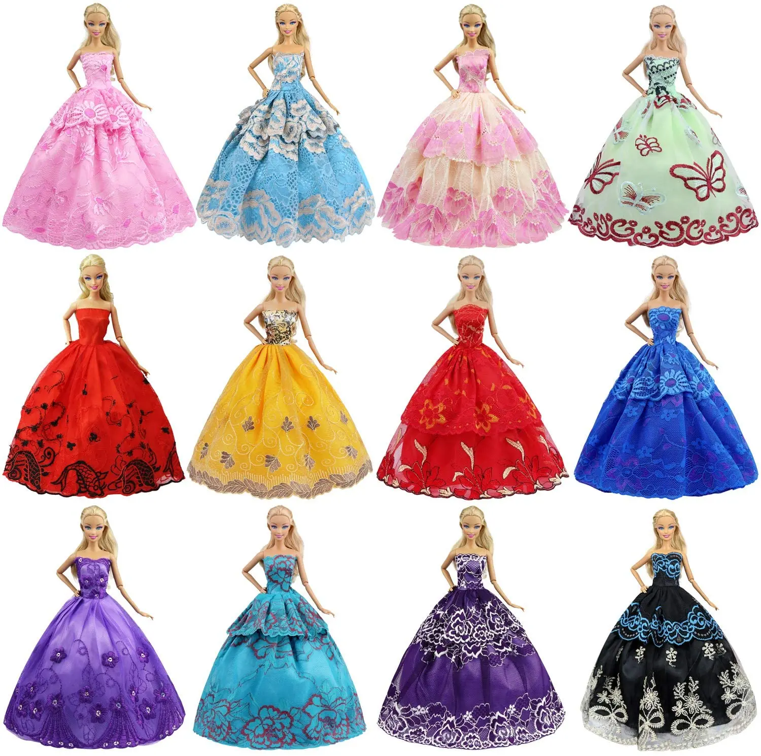 5Pcs Random Princess Ball Gown Elegant Layer Skirt Party Clothes Veil Long Wedding Evening Dress for Barbies Doll Accessories - купить по