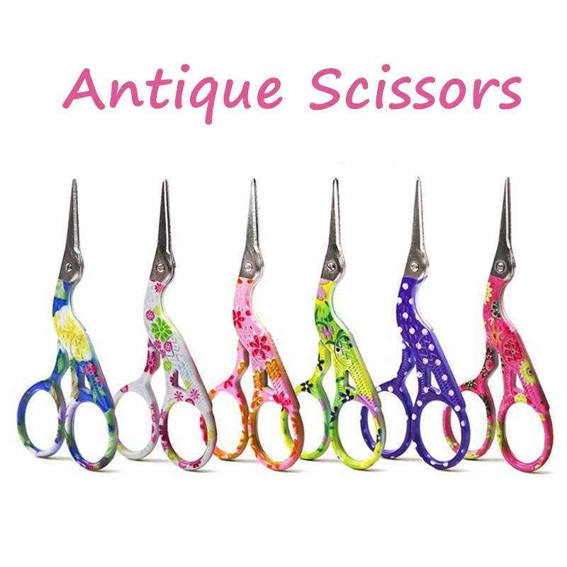 

Color Printing Stainless Steel Antique Scissors for Sewing Exquisite Vintage Stork Scissors DIY Sewing Tools Needlework Scissors