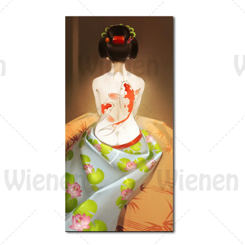 

Japanese Woman Kimono Back View Koi Lotus Anime Poster Decoration Canvas Painting For Home Japanese Restaurant Hotel Wall Decor
