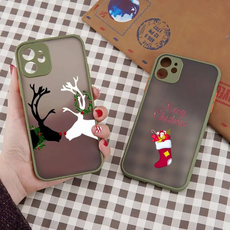 

Cartoon Merry Christmas Phone Case for iphone 12 XS 11 pro max mini 7 8 6 6s plus SE2020 X XR shockproof Army Green cases