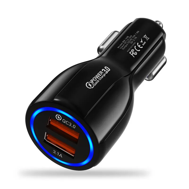 USLION автомобильное USB зарядное устройство Быстрая зарядка 3,0 2,0 зарядное устройство для мобильного телефона 2 порта USB быстрая зарядка для iPhone 7 8 X XS Samsung планшет автомобильное зарядное устройство - Тип штекера: Universal Black
