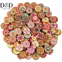 dd 50100pcs vintage wooden buttons flower mixed color 2 holes round decorative painted wood button for diy sewing crafts