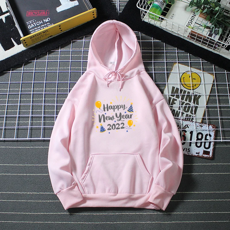 

Happy New Year 2022 2 Hot Sale Warm Oversize Printing Women Sweatshirt Autumn Winter Style Fleece Loose Hoodies