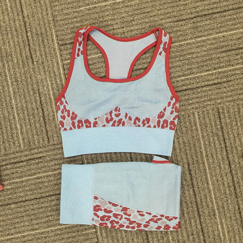

Women Seamless High Waisted Workout Yoga Leggings Leopard Print Gym Exercise Running Two Piece Set
