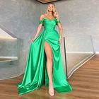 Vinca Sunny пикантные зеленые драпированные атласные вечерние платья с открытыми плечами с высоким разрезом сбоку асимметричные вечерние платья