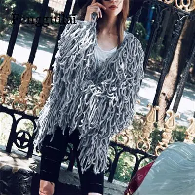 

Fengguilai Warm knitting shaggy white cardigan Women sweater soft black female jacket coat Autumn winter hairy faux fur coat