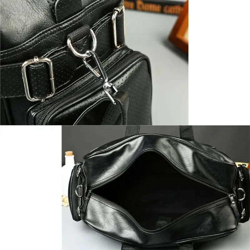 

Men Luggage Pouch PU Leather Black Duffel Organizer Large Capacity Waterproof Male Female Travel Bag Handbag