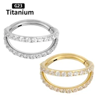 f136 titanium piercing nose ring hinged segment zircon stone side nose ring stud cartilage helix fashion piercing jewelry