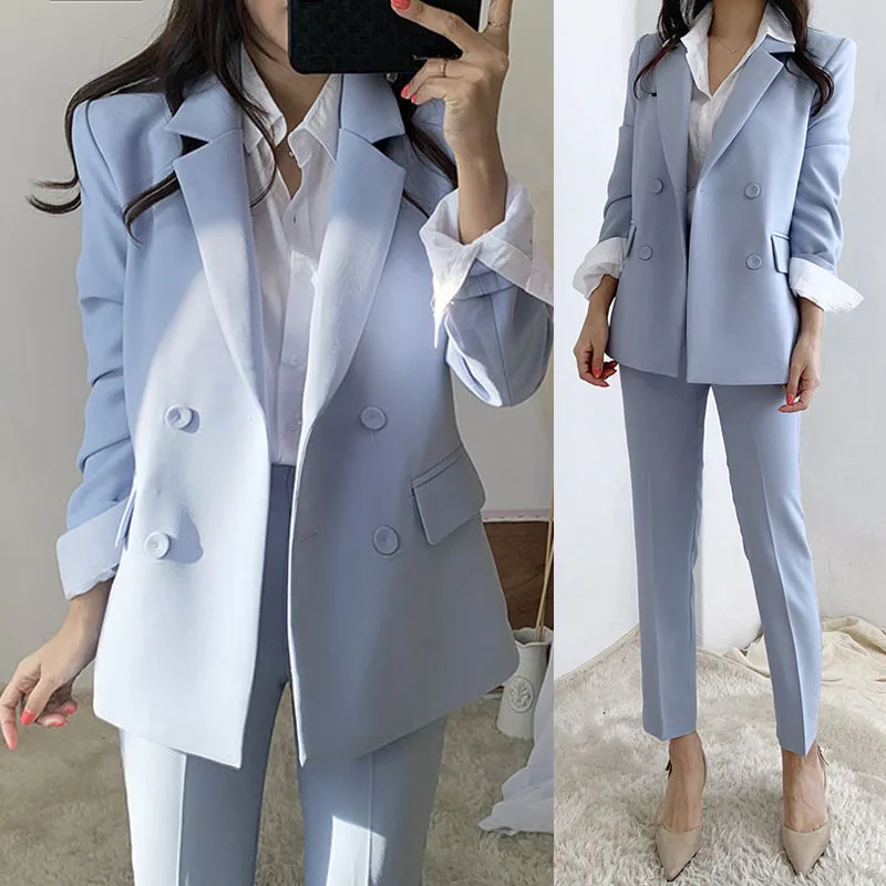 2piece outfits for women spring new style solid color temperament casual suit jacket Harlan nine-point pants suit two-piece suit