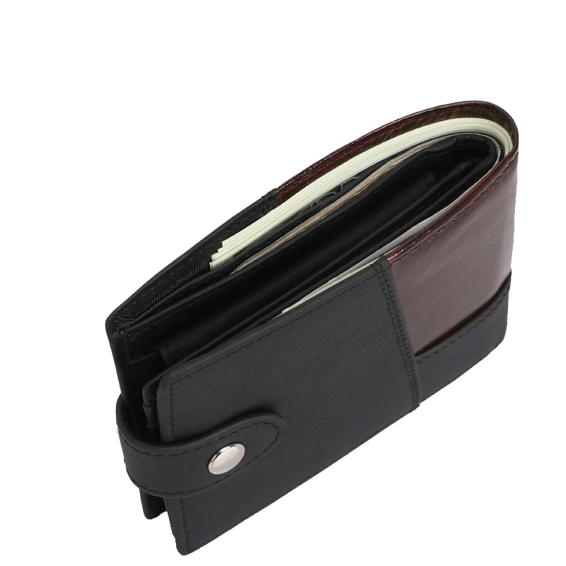 Men Genuine Leather Wallet Slim Bussiness Card Holder Wallets with Money Bag & Photo ID Window Male Coin Purse