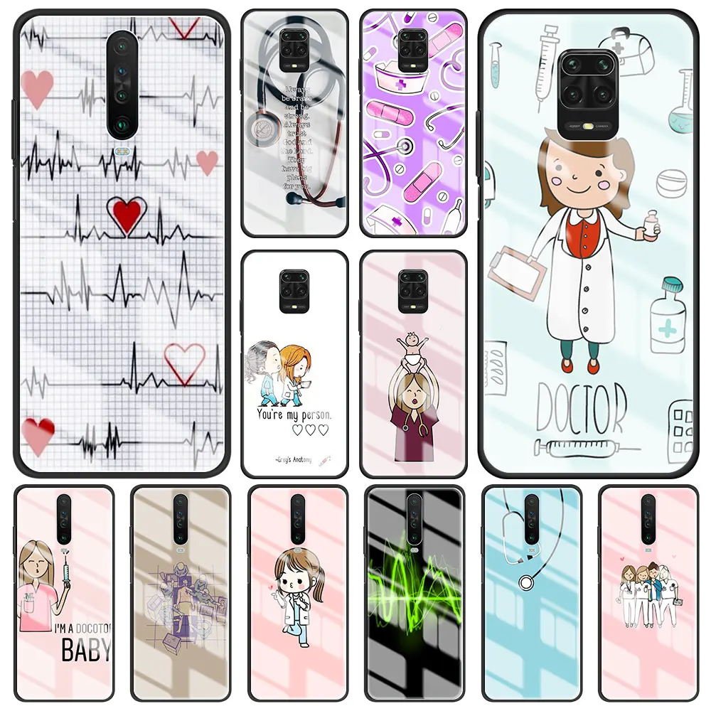 

Tempered Glass Case For Xiaomi Redmi Note 7 8 9 10 pro Max 9S 10S 8T 9T K40 K30 Pro 9C Soft Funda Nurse Medical Medicine