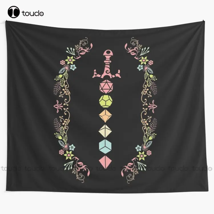 

Floral Polyhedral Dice Set Sword Tapestry Trending Tapestry Tapestry Wall Hanging For Living Room Bedroom Dorm Room Home Decor