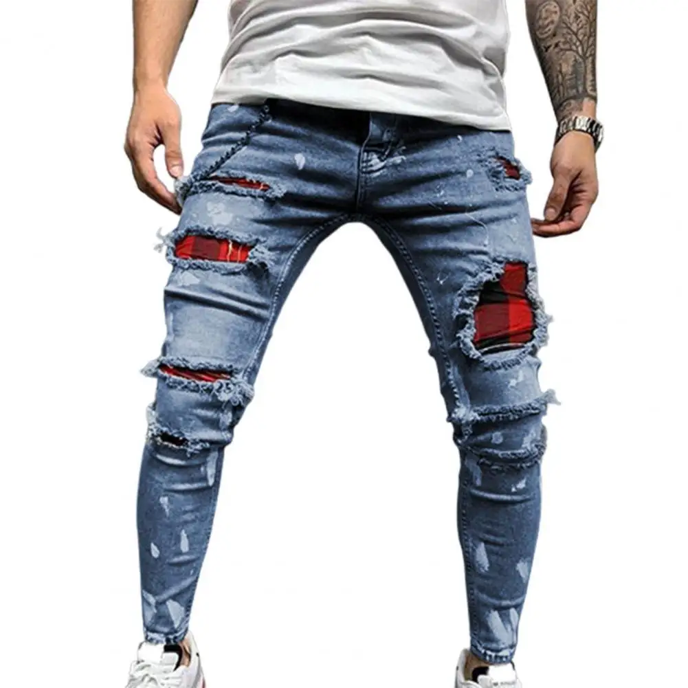 Модные мужские джинсы с несколькими карманами, рваные джинсы со средней талией, Стрейчевые джинсы скинни с бахромой, уличная одежда