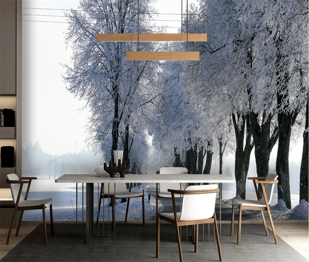 Пользовательские 3d обои скандинавский Зимний снег сцена дерево Серебряный