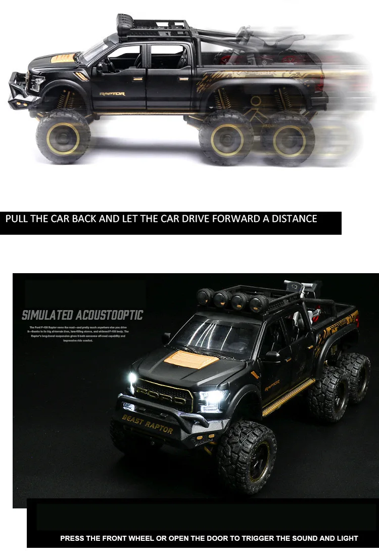 Горячая Распродажа 1:28 Новинка Ford F150 Raptor модель сплава, литье под давлением звук и светильник обратно к модели автомобиля, Изысканные Подарки
