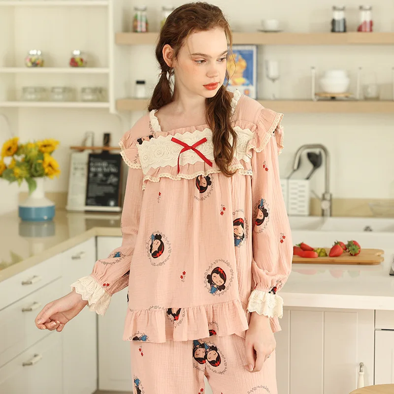 

Lovely Flower Print Pure Cotton Pajamas Set Women Autumn New Leisure Suit Home Clothes Long Sleeve Daily Sleepwear Nightclothes
