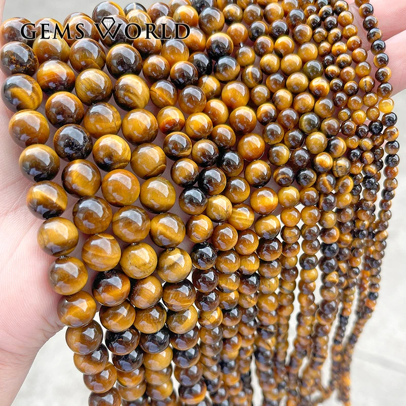

5A Yellow Natural Tiger Eye Stone Beads for DIY Handmade Beaded Charm Bracelet Necklace Accessories 15'' Wholesale 4-12mm