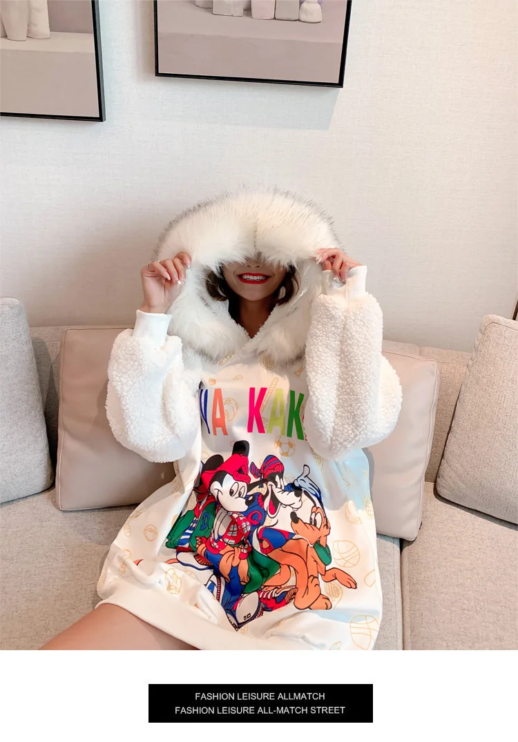 Winter lambswool dresses fashion fur collar women velvet hooded dresses