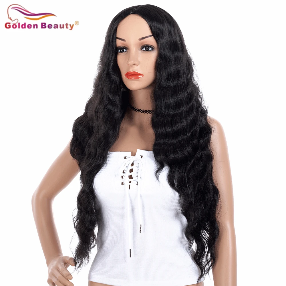 

Golden Beauty Synthetic Hair Long Loose Deep Natural Curly Wave Wig Middle Part High Temperature Fiber 26Inch For Black Women