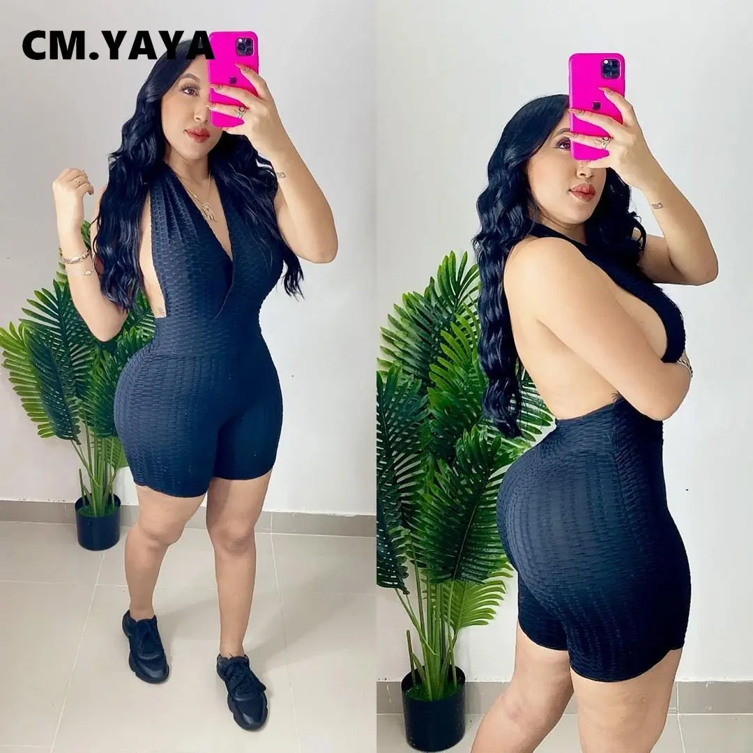 

Пикантный комбинезон CM.YAYA для новечерние с V-образным вырезом и открытой спиной, облегающий вафельный комбинезон без рукавов с высокой тали...