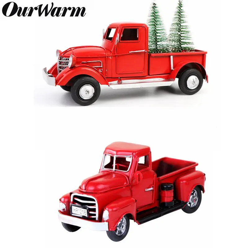 Новогоднее украшение для дома красный металлический грузовик ручная работа