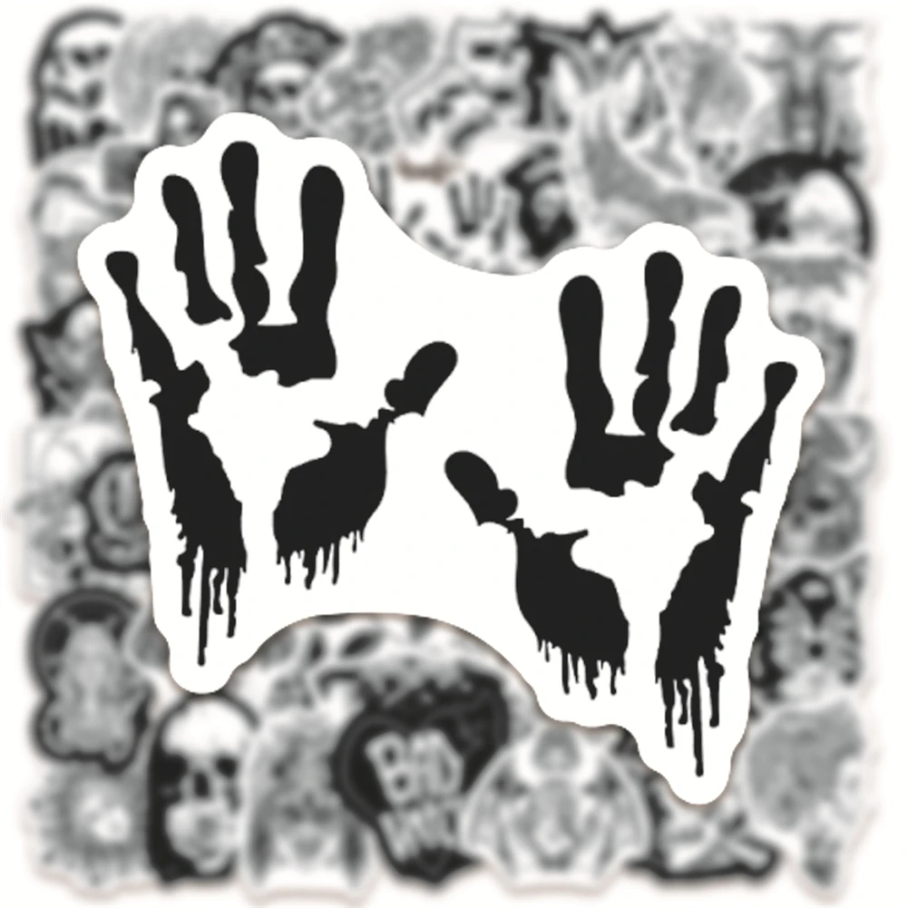 Pegatinas impermeables decorativas para Notebook, 10/30/50 Uds., estilo Punk, g&oacute;tico, dibujos animados, Maleta de Graffiti, negro y blanco, venta al por mayor-4