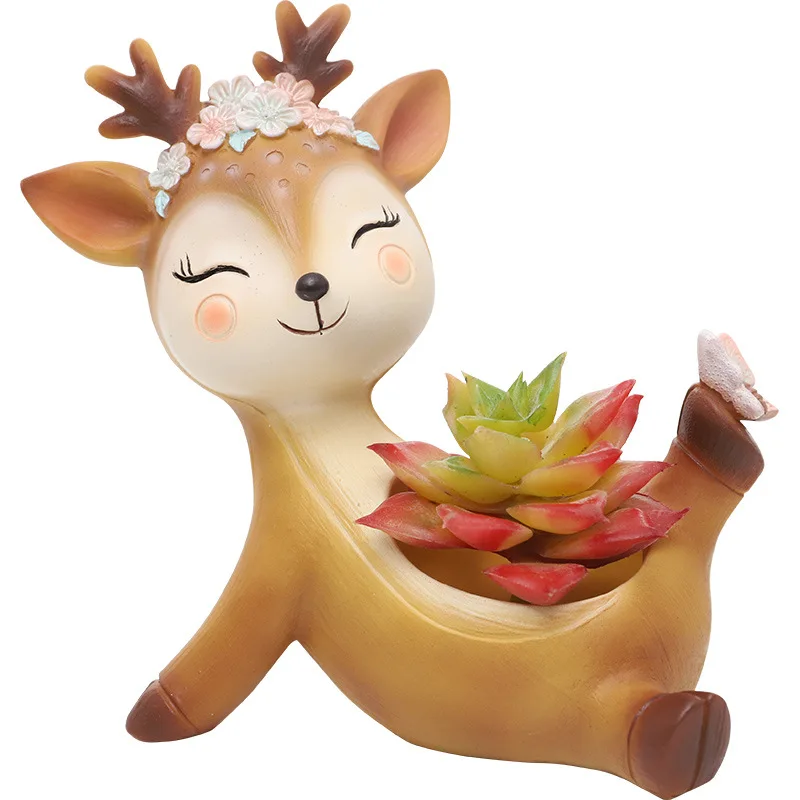 

Small Pot Cartoon Deer Flowerpot Succulent Planter Pots Animal Sika Deer Craft Desktop Cactus Flower Pot Fairy Home Garden Decor