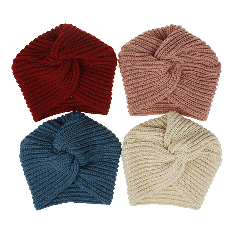 

2020 Autumn/winter Women Hat Female Wool Turban Hat Solid Color Cross Knit Turtleneck Hat Warm Cap